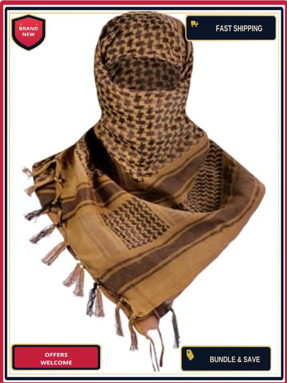 Tactical Shemagh Scarf for Men - Woven Cotton, Lightweight, Quick-Dry, Large 43"